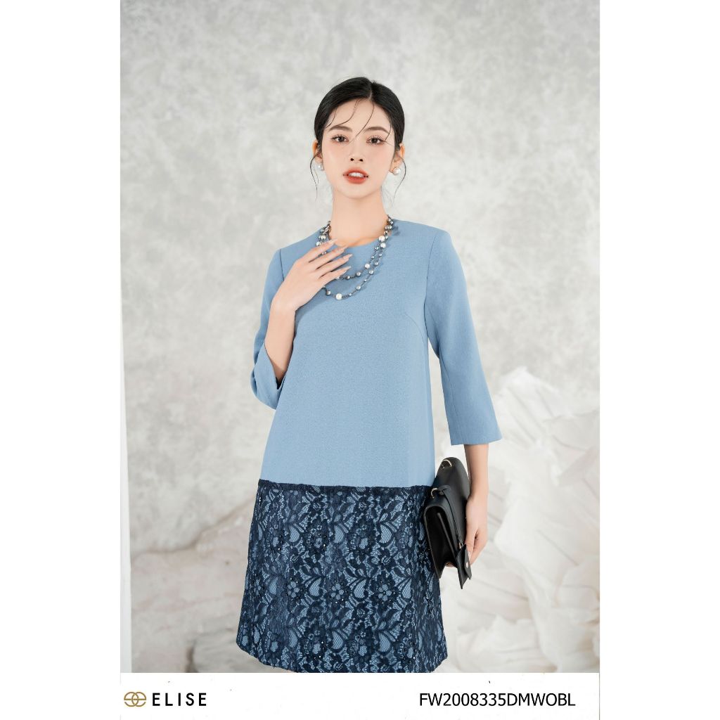 Đầm xanh phối ren hoa thiết kế elise fw2008335dmwobl