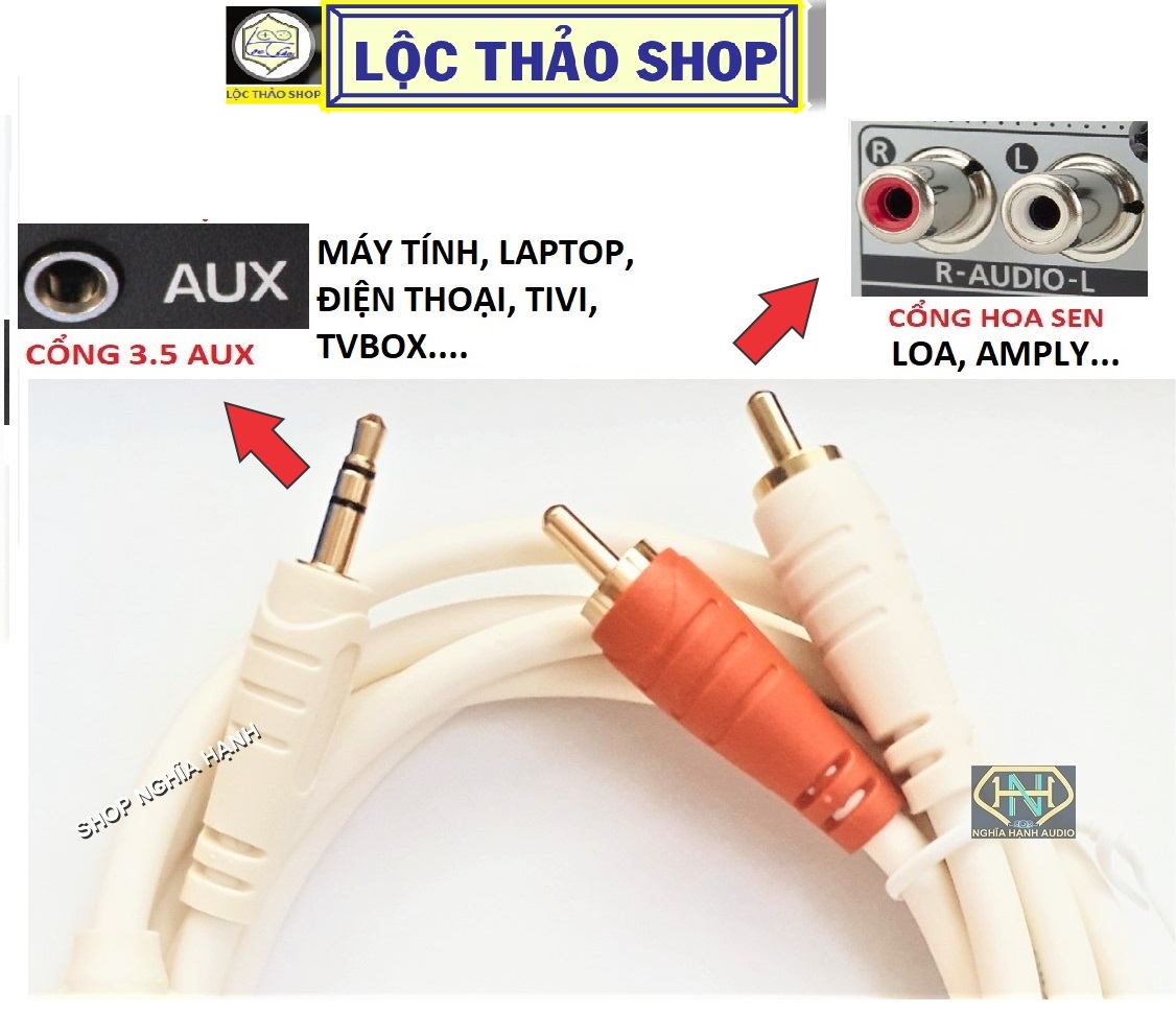Cáp loa jack 3.5 ra 2 AV Hoa sen dài 30M Cao Cấp