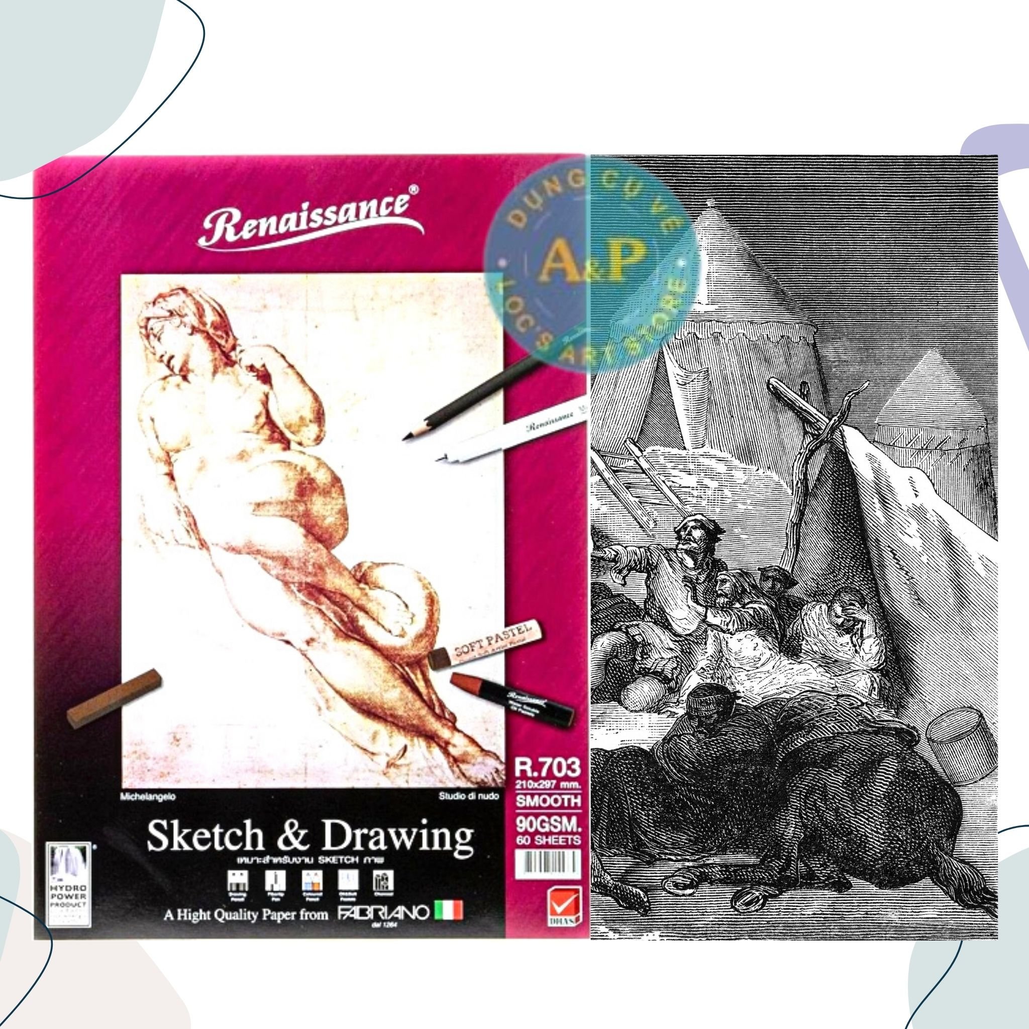 Sổ vẽ Sketch & Drawing Renaissance vân Smooth 90gsm 60 tờ