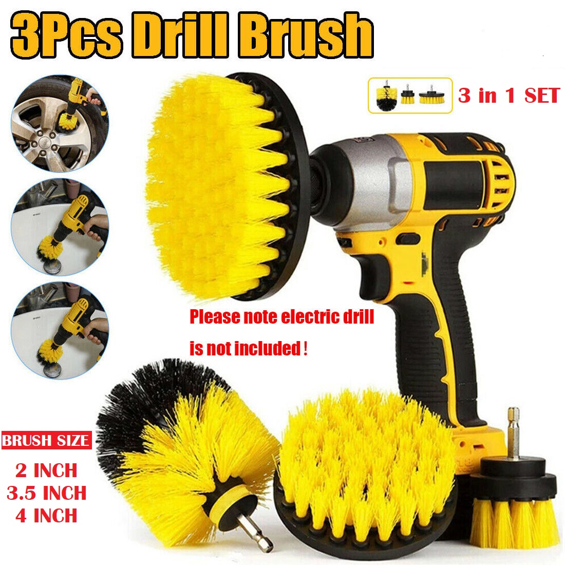 Car Wash Cleaning Detailing Drill Brush Tool Kit Car Seat Cushion Brush