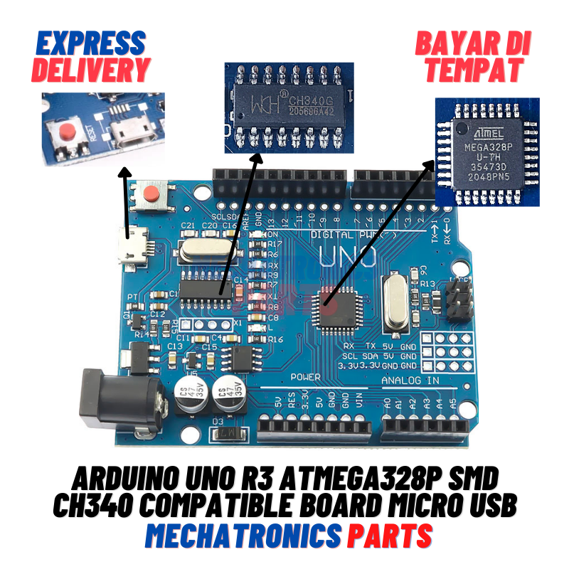 Arduino Uno R3 Atmega328p Smd Ch340 Compatible Board Tanpa Kabel Lazada Indonesia 9272