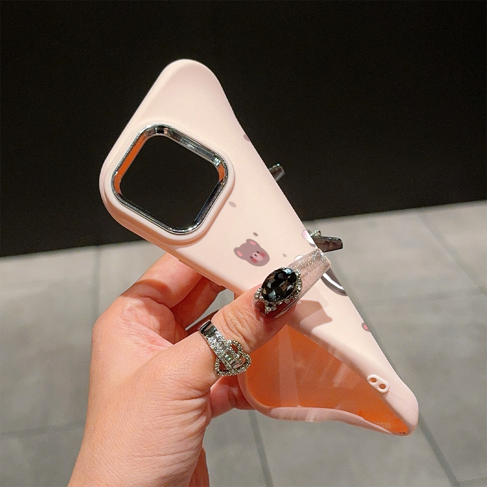Hontinga for iPhone 15 11 13 14 12 Pro Max 6 6S Plus XR 8 7 Plus XS X Max SE 2020 Back Cover Luxury Silver Edge Lens Mobile Cover Little Girl Back Shadow Pattern Soft Silicone Phone Case.