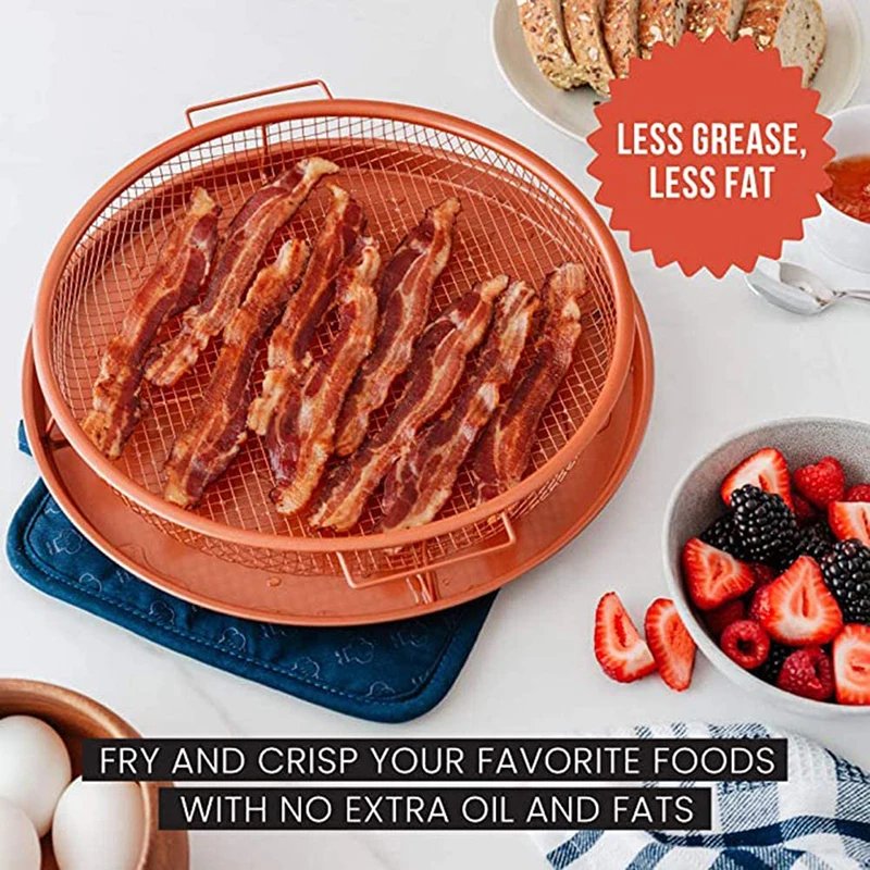 Mesh Baking Tray Non-Stick Round Baking Pan Chips Crisping Basket Microwave Oven Copper Baking Tray BBQ Tray. 