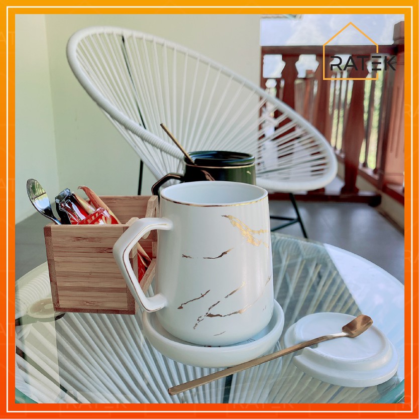 Cốc Sứ Xanh Pha Trà Cà Phê (cafe) Tặng Kèm Nắp Đậy Và Thìa