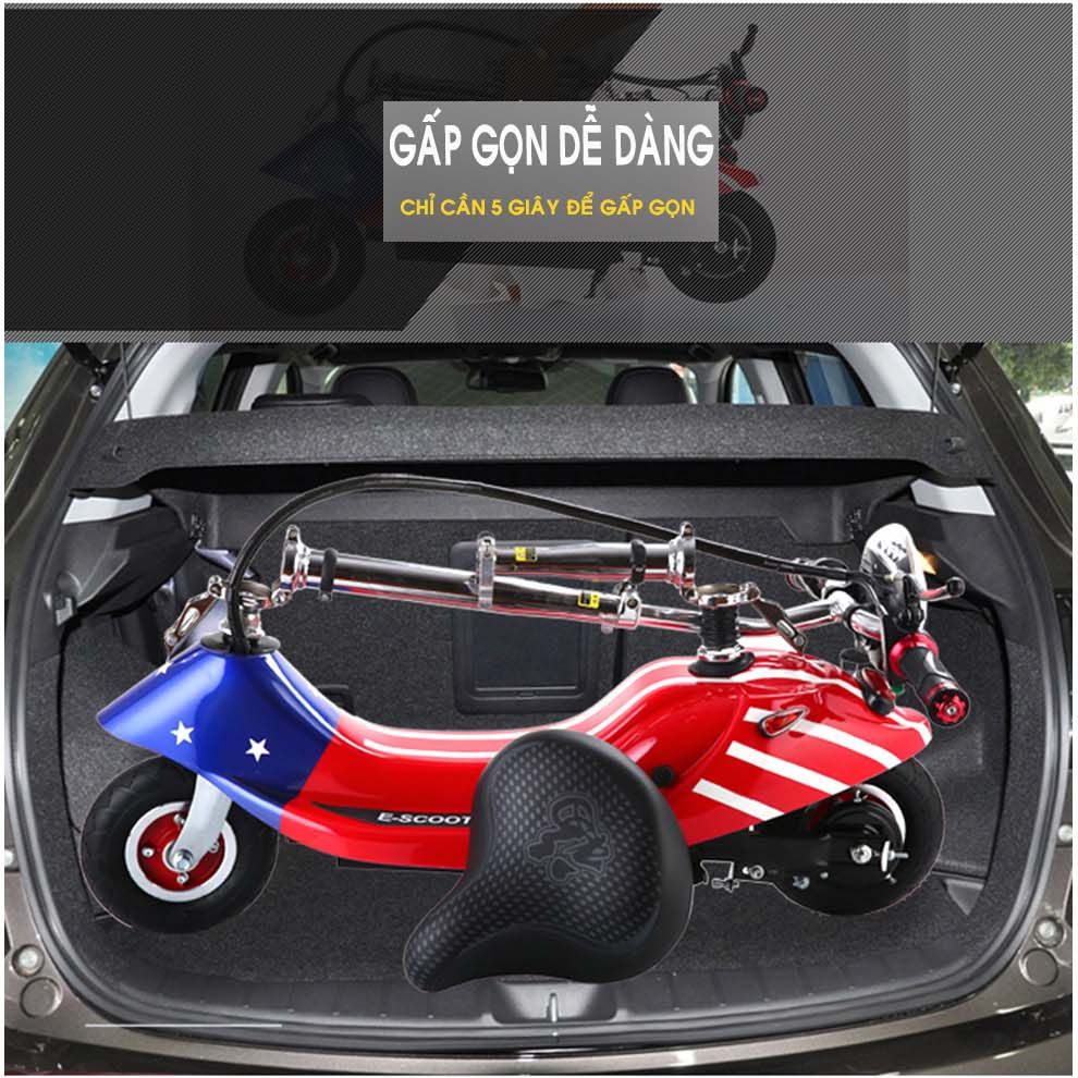 Xe Điện Gấp Gọn Mini E-SCOOTER (Ác Quy 24V-12A/ Có Giảm Sóc Trước/ Tặng Ghế Em Bé)
