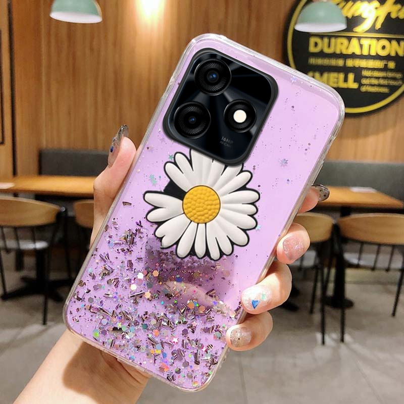 New Phone case Redmi 13X Back cover Glitter Bling Soft Stars Moon Sequins Chrysanthemum Flowers Folding Bracket Transparent Silicone for Redmi 13X case.