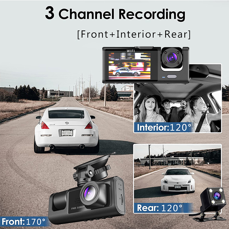 Wifi 3 Channel Dash Cam Three Way Car DVR Inside Vehicle Camera DVRs ...