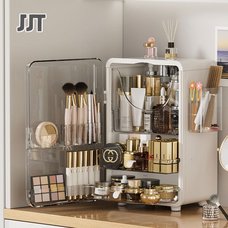 shelf Desktop transparent dustproof storage cabinet Large capacity storage cabinet Storage box, multipurpose cosmetic storage box, cosmetic box shelf and drawer desk storage box Cosmetic storage cabinet Desktop dustproof storage box Skin care product stor