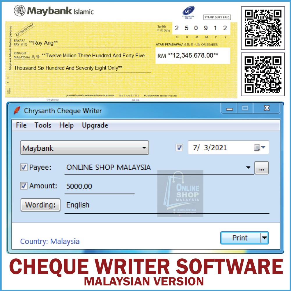 CHEQUE WRITER SOFTWARE_Malaysian Version Lazada