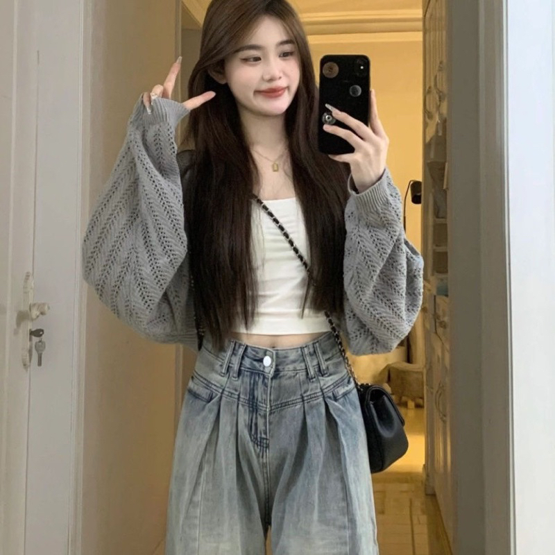 AA18-Áo Khoác Len Nữ , Áo cardigan trơn basic Dệt Ghi (CD07) ( Có bigsize)