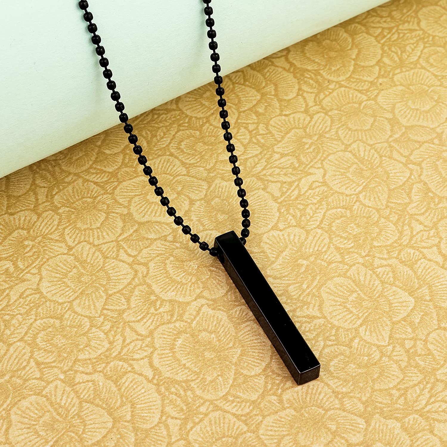 Vertical Bar Black Color Locket Set With Chain Couple Best Friend Ship Stick Necklace Pendant For Girls Women Men Ladies Couples Unisex Friendship Mens Boys Nacklace