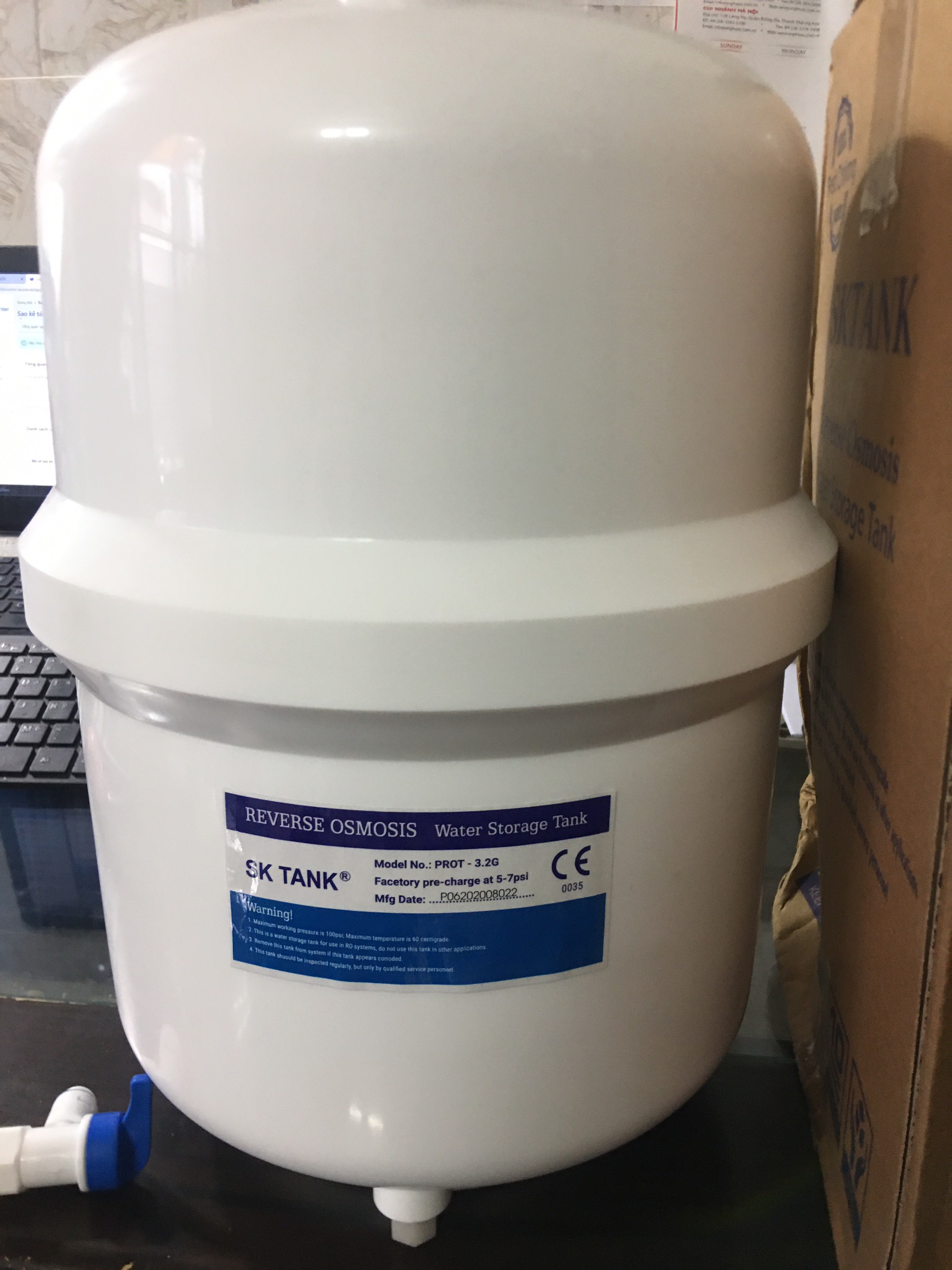 (HCM) Bình Áp Máy Lọc Nước 8 lít RO-3.2G (Nhựa) Kèm Van (Dùng Cho Các Dòng Máy Lọc Nước RO)