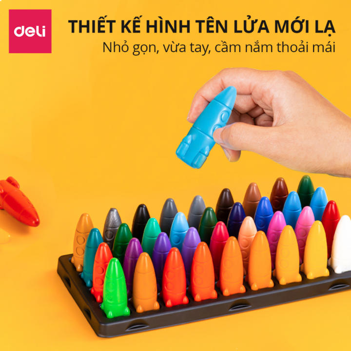 Bút sáp màu hữu cơ hỏa tiễn kèm Sticker Deli - 12/24/36 màu - An toàn không vấy bẩn tay Tô màu vẽ tranh học sinh trẻ em - Hình ảnh 5