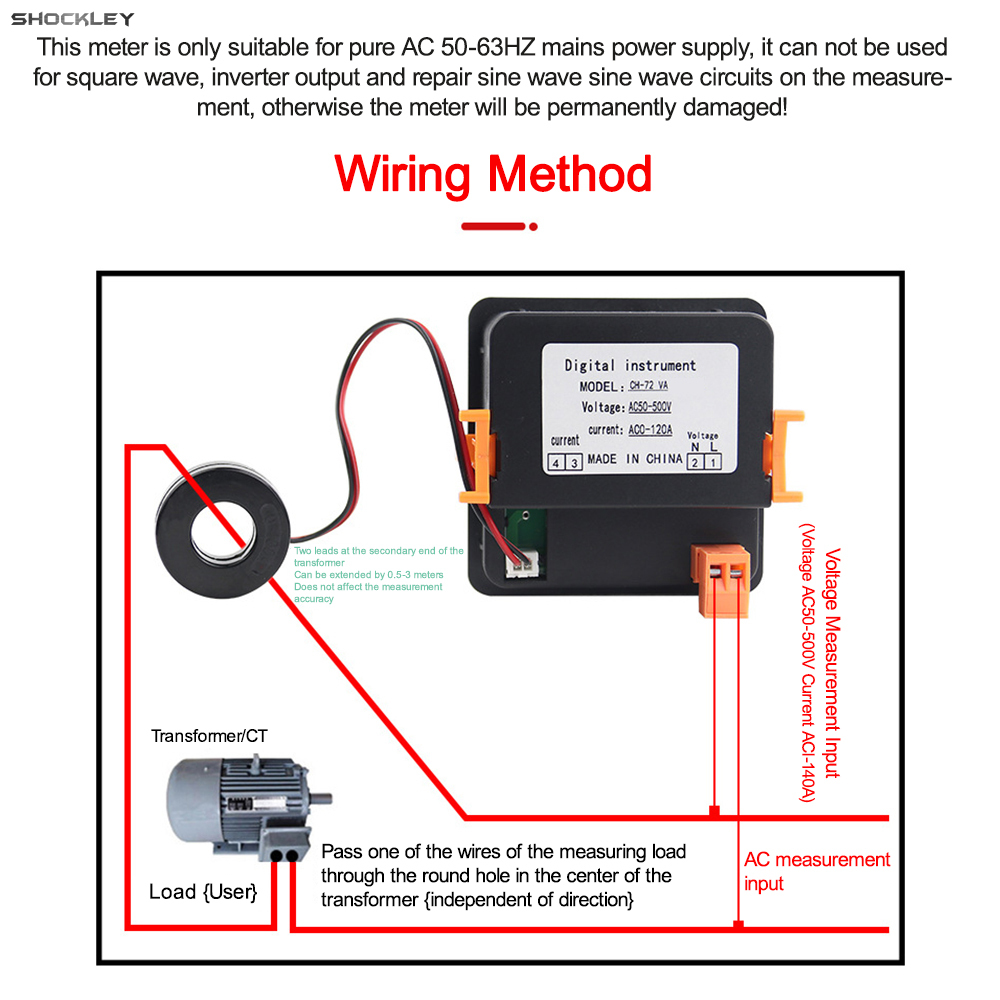 Shockley AC Voltage Current Display Meter AC 50-500V Frequency Meter Multifunction LCD Digital Display Ammeter Voltmeter