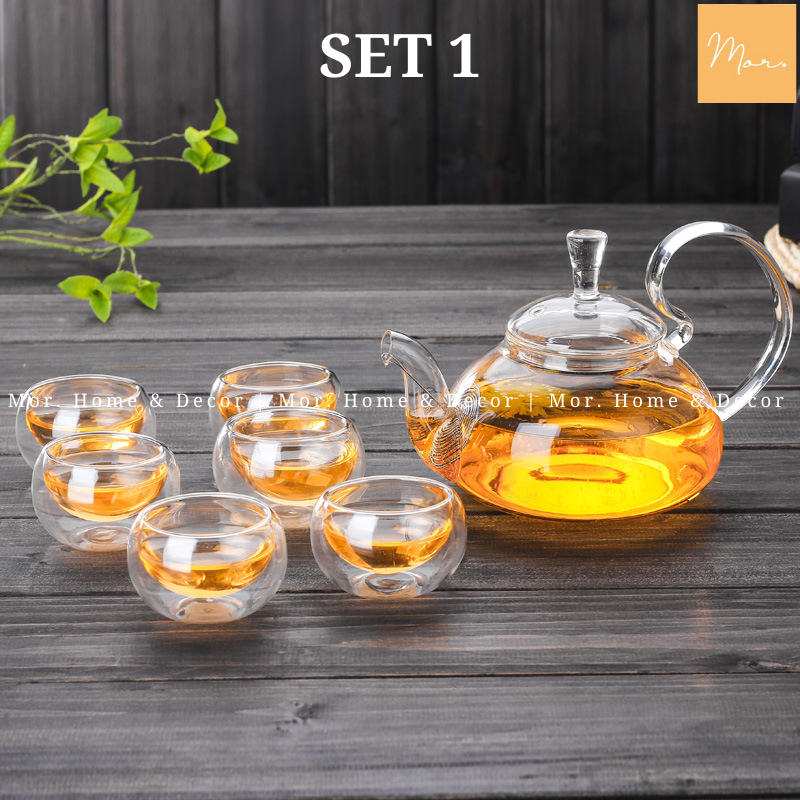 Bộ ấm trà thủy tinh chịu nhiệt - 600ml (Bồng - Tròn)
