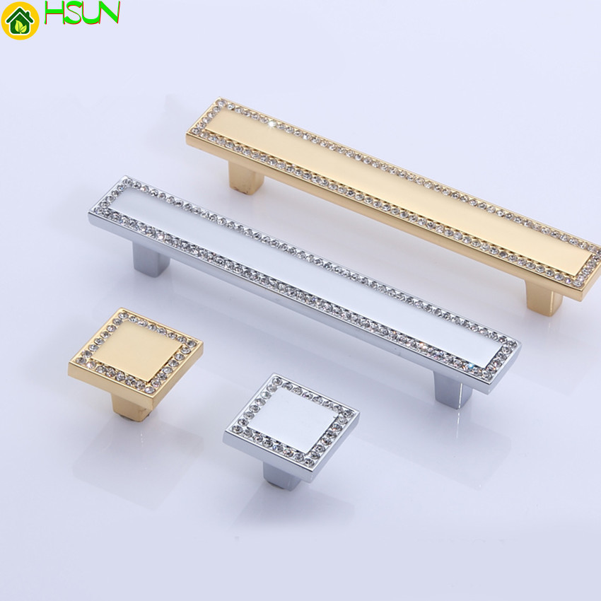 Gold Silver Crystal Dresser Knobs Drawer Handles / Square Glass Cabinet ...