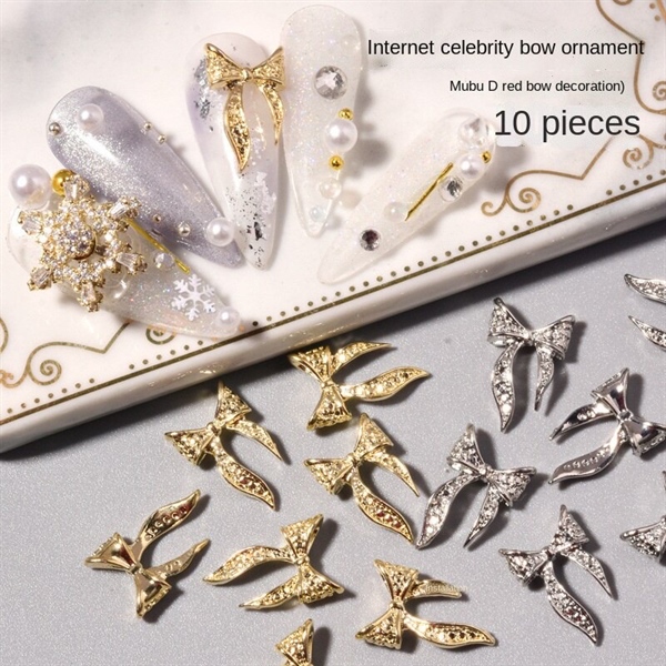 Set 10 charm nơ kim loại trang trí móng