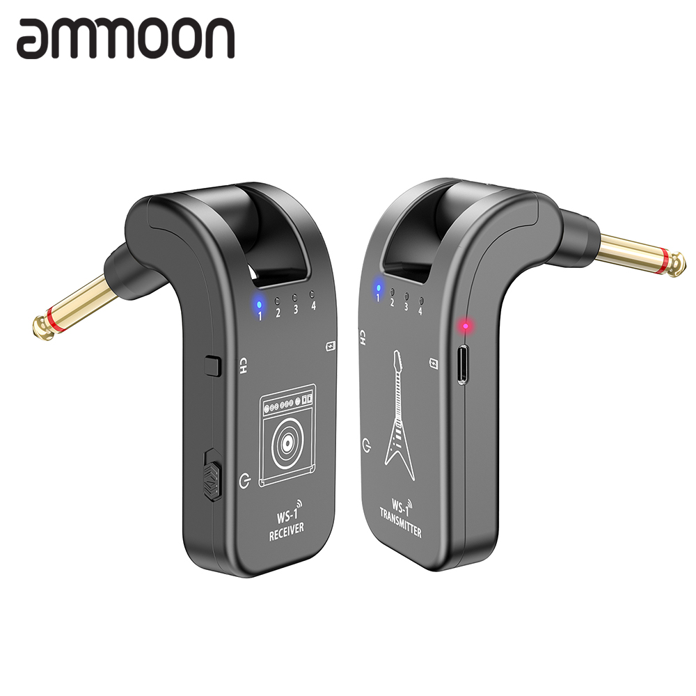 WS-1 2.4GHz Wireless Guitar System Rechargeable Audio Transmitter and Receiver 4 Channels 30m Transmission 282º Rotatable Head 5H Endurance for Electric Guitar Bass Violin