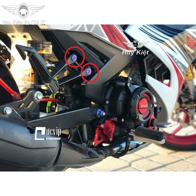 Combo 4 ốc titan gr5 8li25 gắn gác chân sau raider, satria, sonic, exciter, winner v1, winner x v2, v3 ms5024