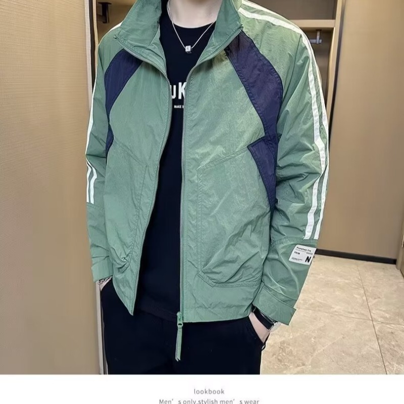 Men's light jacket color-blocked sunscreen stand-up collar jacket striped top