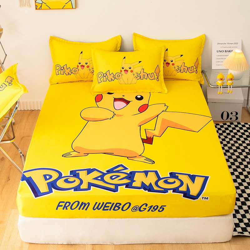 Cartoon Bedsheet Cute Pokemon Fittedsheet Bedsheet Yellow Pikachu Mattress Protector