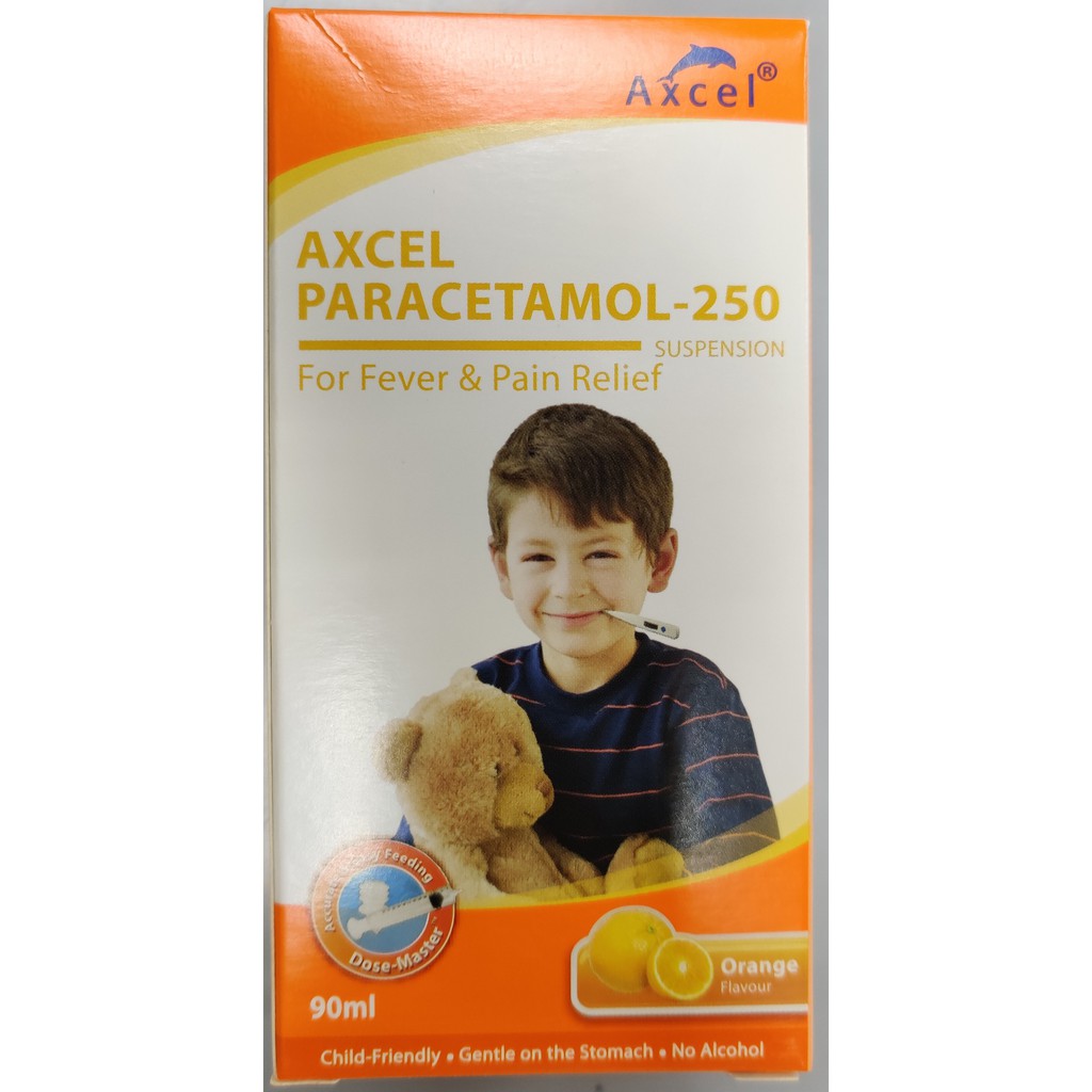Axcel Paracetamol 250mg Suspension for Fever and Pain Relief (Orange