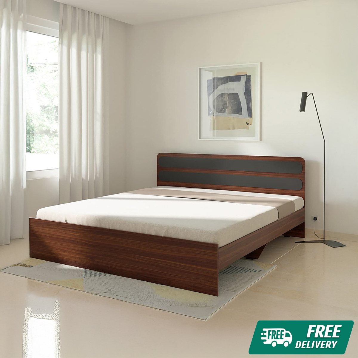 Nice Furniture Semi Box Khat, Sellena Engineered Wood King Size Bed without storage (Antique+ Black finish)