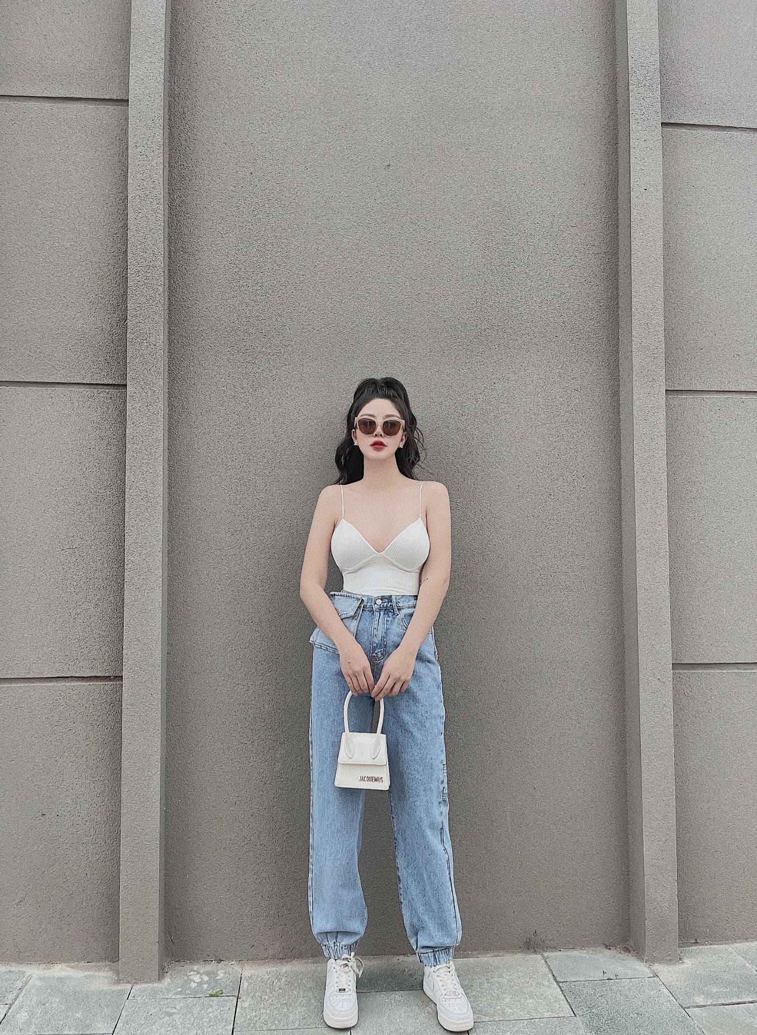 Quần Jean bomber nữ màu xanh