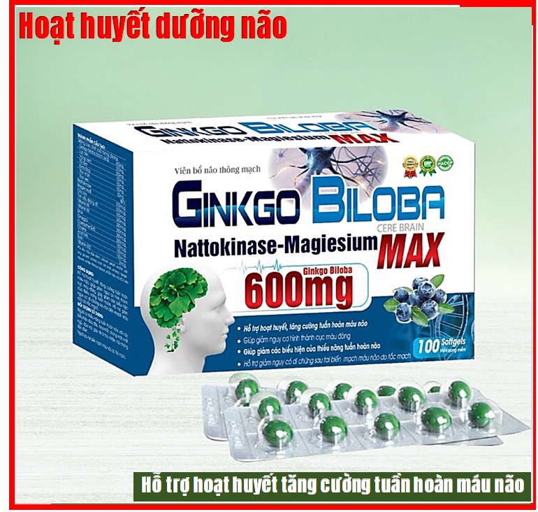 Viên uống bổ não Ginkgo BiloBa Cere Brain  Max 600mg- Dược phẩm Trung Ương Queen Diamond - Giúp tăng cường lưu thông máu não,Giảm nguy cơ hình thành cục máu đông hỗ trợ giảm di chứng sau tai biến mạch máu não do tắc mạch