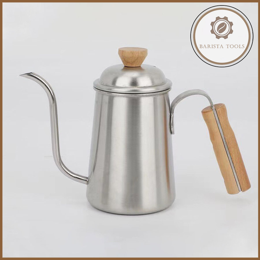 Ấm pha cà phê pour over inox cán gỗ cổ ngỗng 650ml | Dụng cụ barista