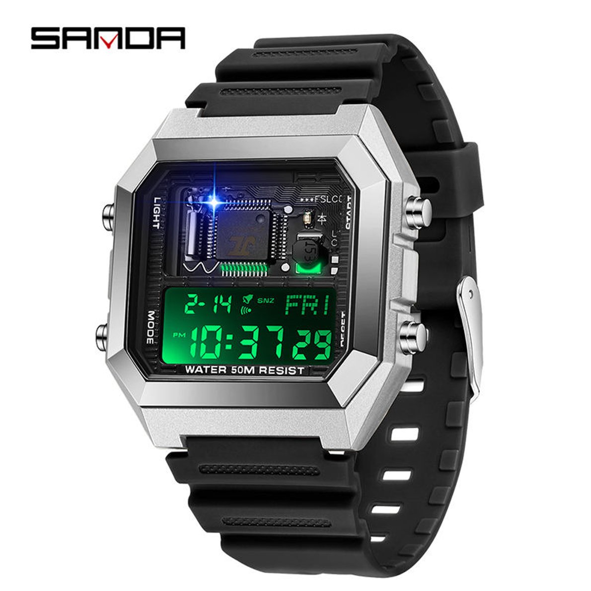 SANDA Youth Personality Electronic Components Cool Sports Waterproof Digital LED Men's Watch Gift Tiktok Same Style SD6216-3.