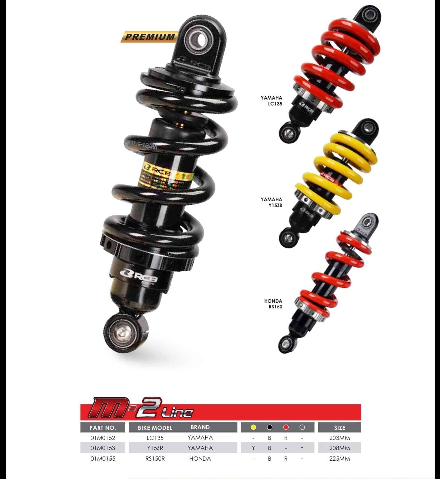 Phuộc RCB mẫu M2 xe máy Ex135 - Ex150 - Winner - Sonic chính hãng RACING BOY