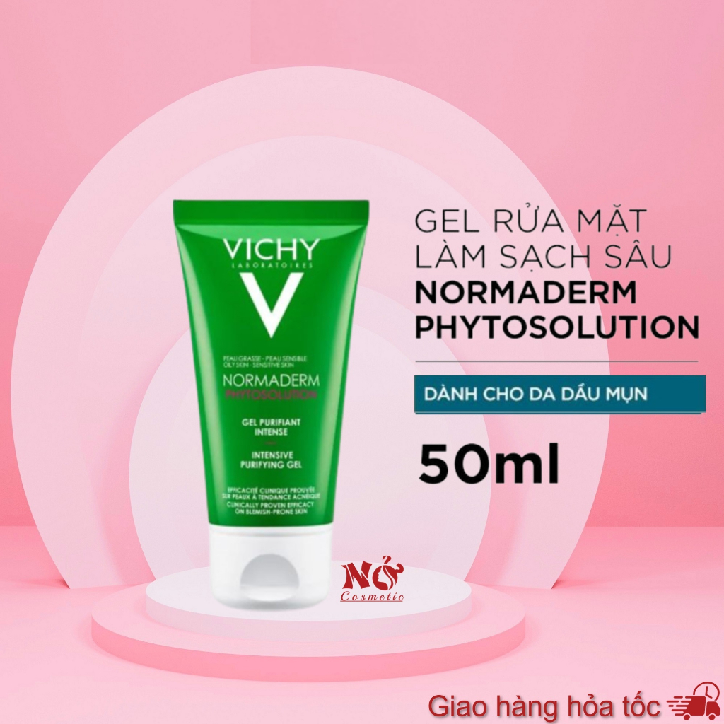 Sữa rửa mặt dạng gel Vichy Normaderm Phytosolution Intensive Purifying Gel 50ml Làm Sạch Sâu Da Dầu Mụn
