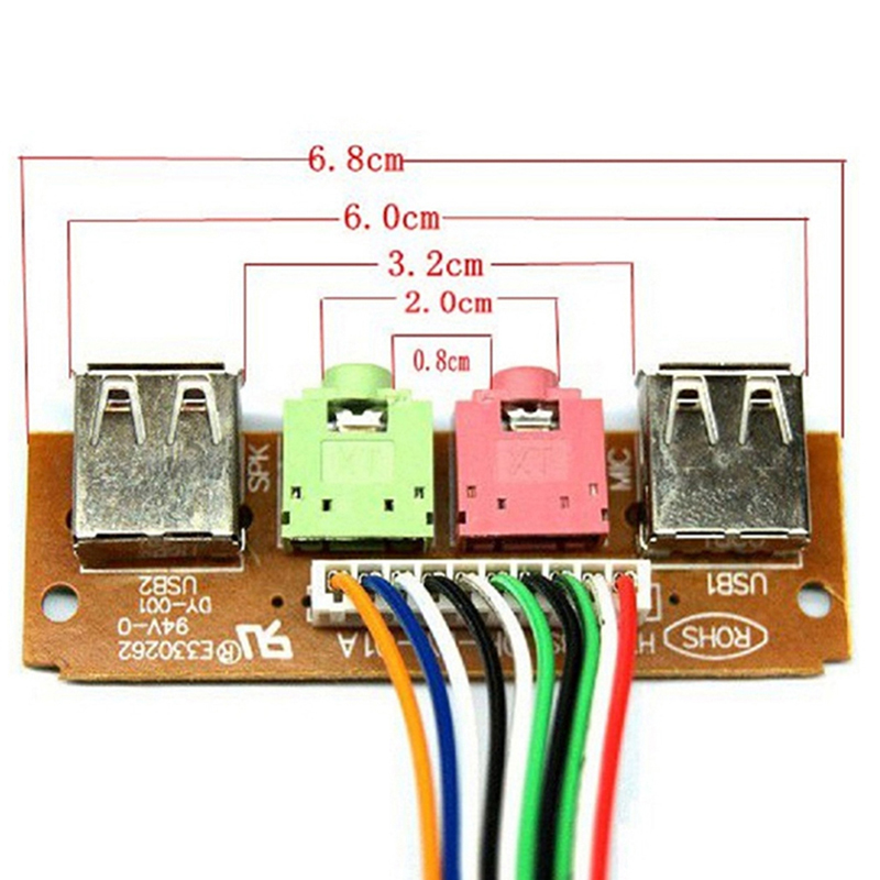 2 USB PC Computer Case 6.8CM Front Panel USB Audio Port Mic Earphone Cable.
