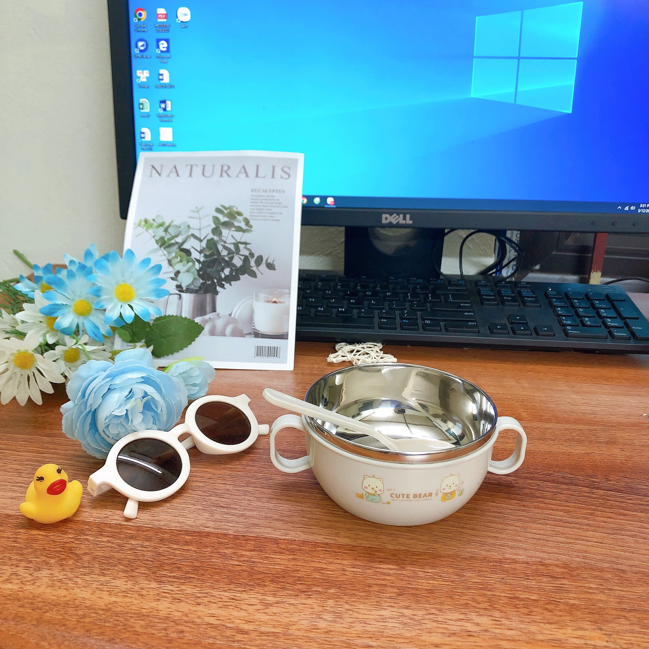 Bát ăn dặm cho bé giữ nhiệt chống nóng 2 lớp ruột inox chống vỡ kèm thìa và nắp đậy có tai cầm mã mới