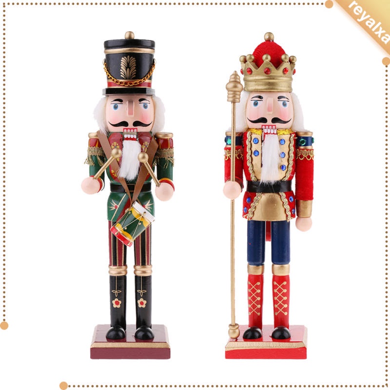 Set 2 mô hình Nutcracker King bằng gỗ trang trí giáng sinh