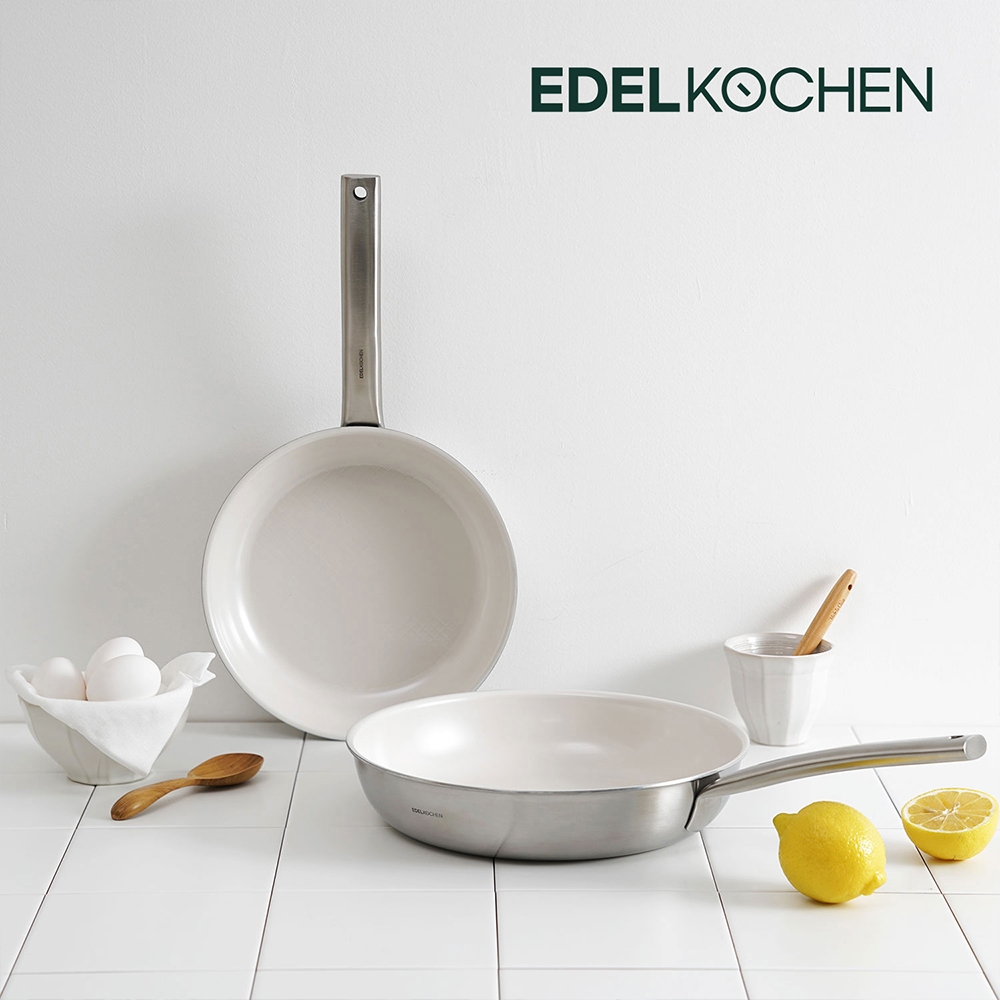Combo of 2 Edelkochen Easy Prism Stainless Steel Pans - Cream Color (24cm Frying Pan/28Cm Stir-Fry Pan)