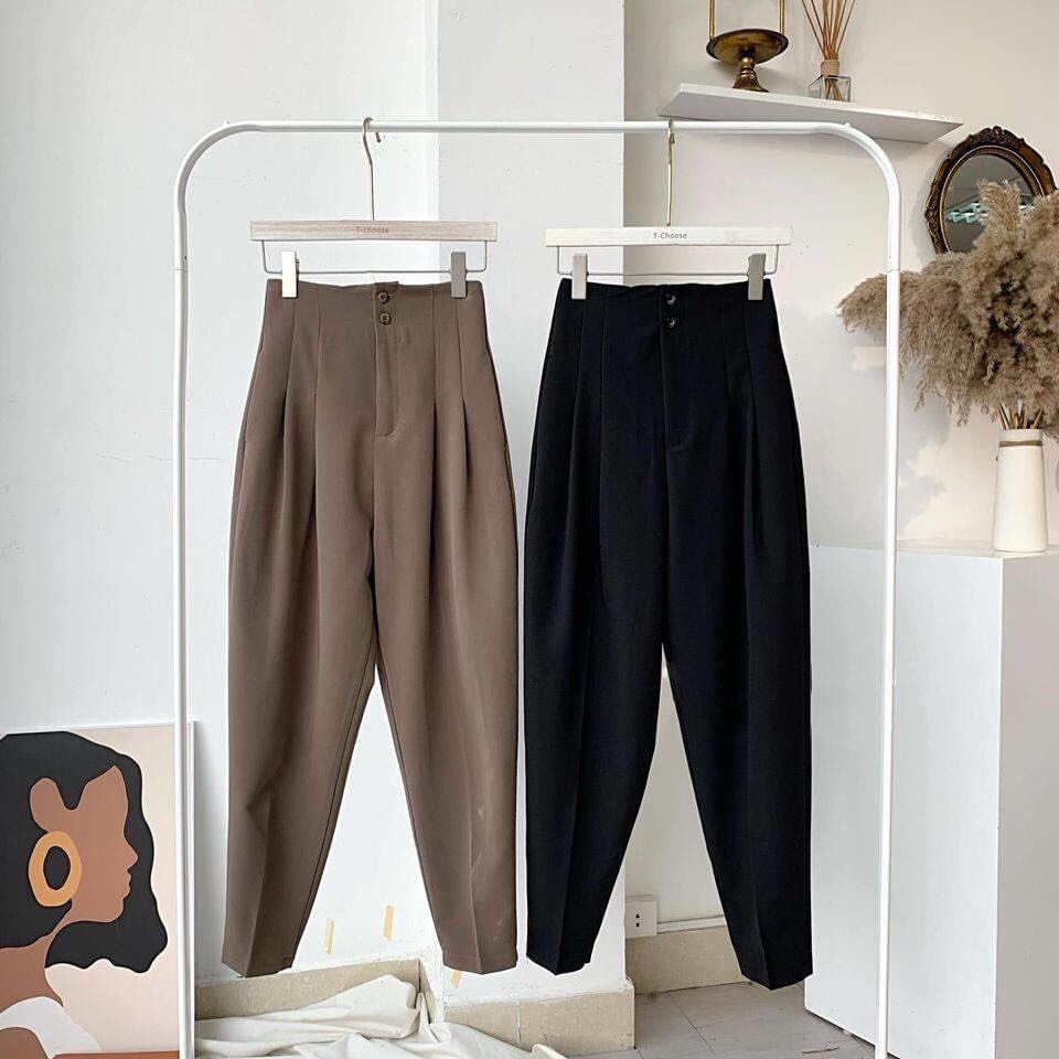 Quần tây công sở nữ, quần baggy lưng cao