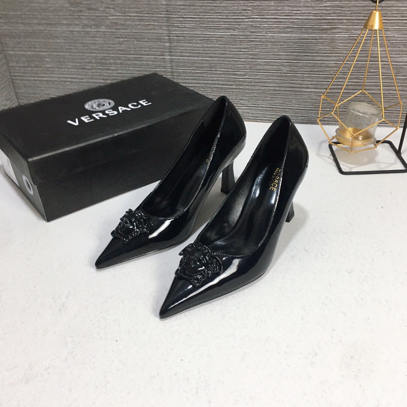 [Hàng Có Sẵn] Giày Cao Gót Versace Cao 7cm Màu Đen