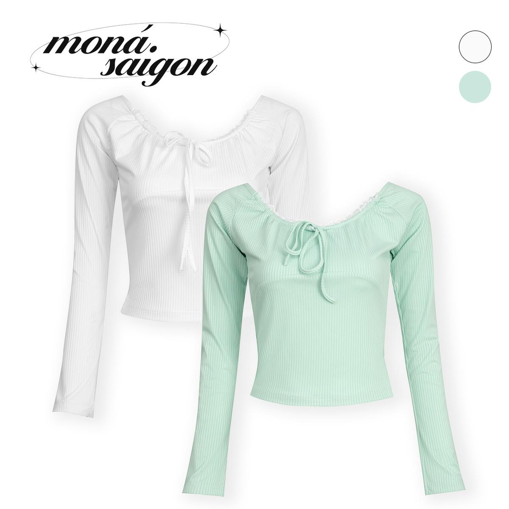Áo thun ôm tay dài cột nơ MONÁ - BULMA