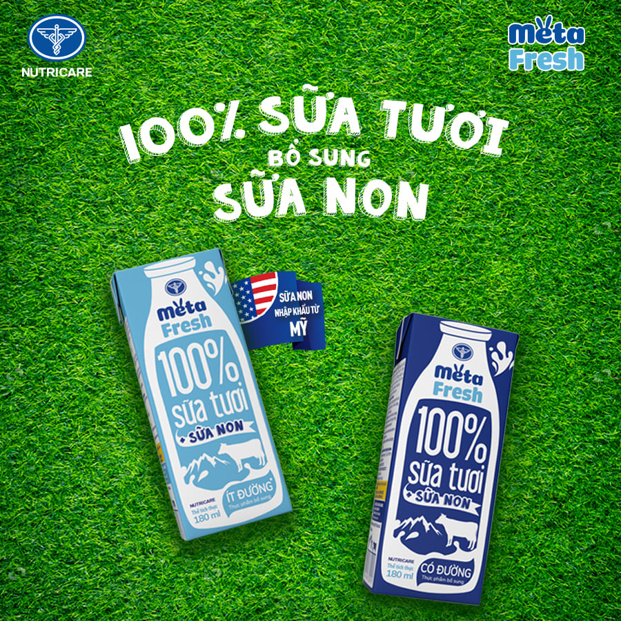 Thùng sữa tươi Meta FRESH ít đường (180ml x 48 hộp)