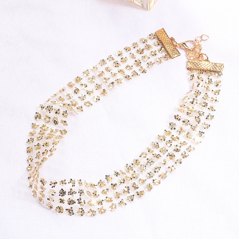 SILARA Sexy Sequin Choker Necklace Chunky Statement Bib Pendant Chain Necklace Jewelry