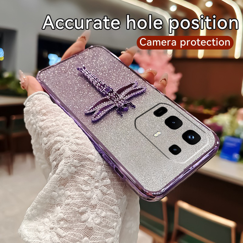 New Phone case infinix Note 50S 50X Back cover with Gradient 3D dragonfly Stand Bracket Luxury Slim Plating Glitter Girls For infinix Note 50X 50S case. 