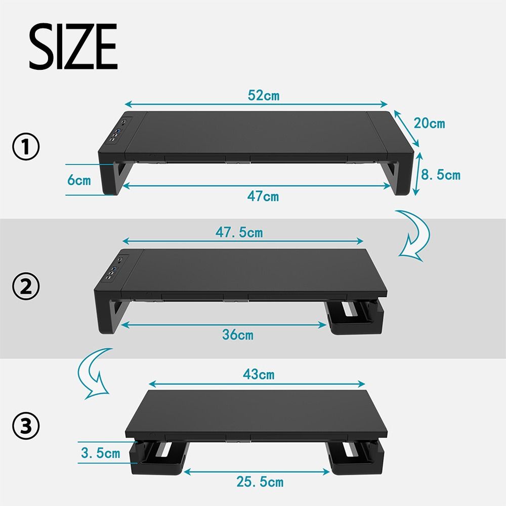 Computer Low Riser With Led Light Lightweigh RGB Lights Monitor Stand Riser with Foldable with Storage ...