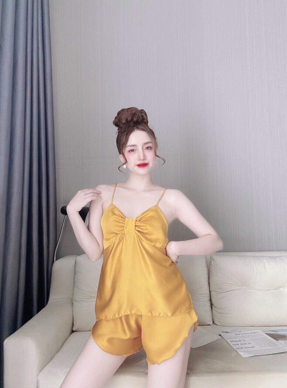 Đồ ngủ sexy nữ 2 dây nơ ? đồ bộ mặc nhà hai dây Set ngủ Chất Lụa Satin Mát Mềm Mại Gợi Cảm from dưới 58 kí