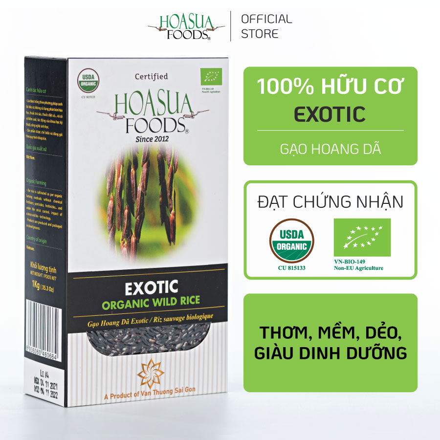Gạo organic hoang dã hữu cơ exotic - hoasuafoods - dẻo thơm hạt tròn 1kg