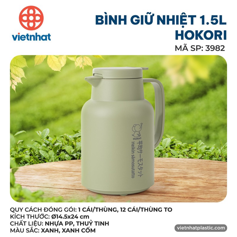 Bình giữ nhiệt hokori việt nhật | bình giữ nhiệt lõi thuỷ tinh 1l, 1.5l hokori