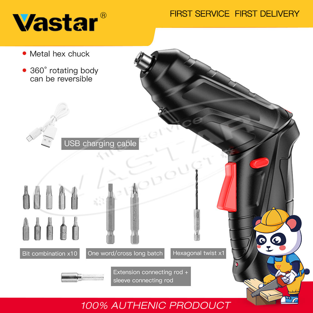 Vastar 15Pcs/1 Set Cordless electric drill 1800mAH Cordless electric screwdriver Portable electric drill, 90°rotating, one electric drill dual purpose.