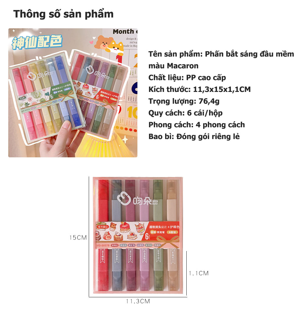 (6 pcs/hộp) Set 6 bút dạ quang, bút đánh dấu, highlight