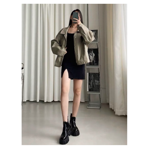 Đầm Body Thun Xẻ Đùi Tay Dài Quyến Rũ Cho Nữ Phong Cách Basic